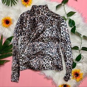 SOLD- NastyGal Collection Cheetah Leopard Print Velvet Mock Turtleneck Top US 4